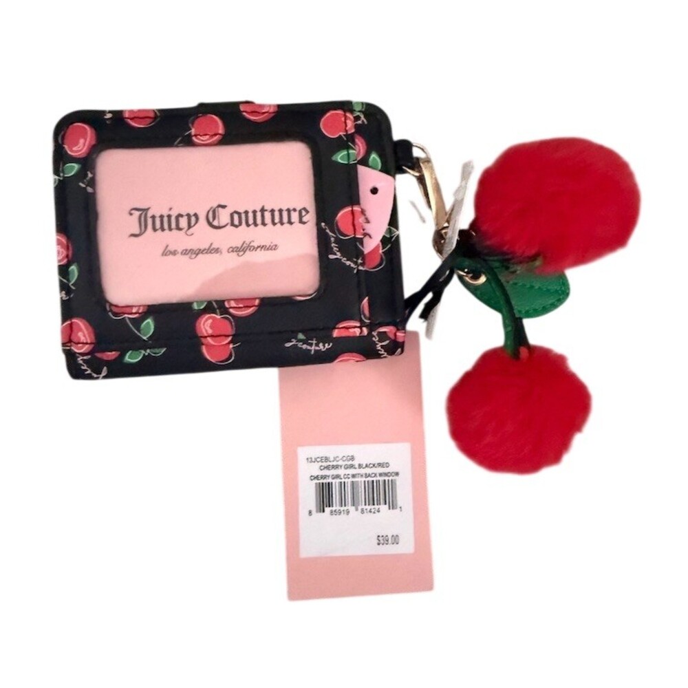 Juicy Couture Card Holder Wallet Womens One Size Black Cherry ID Window